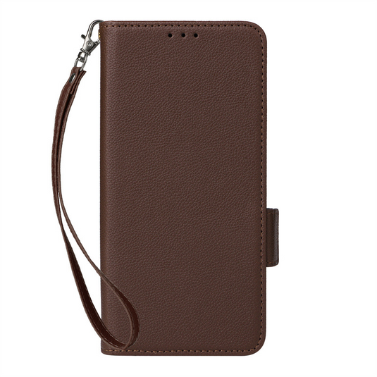[With Card Slot] OPPO A5 Pro 5G - Premium Lychee-Grain Flip Leather Case With Detachable Wrist Strap