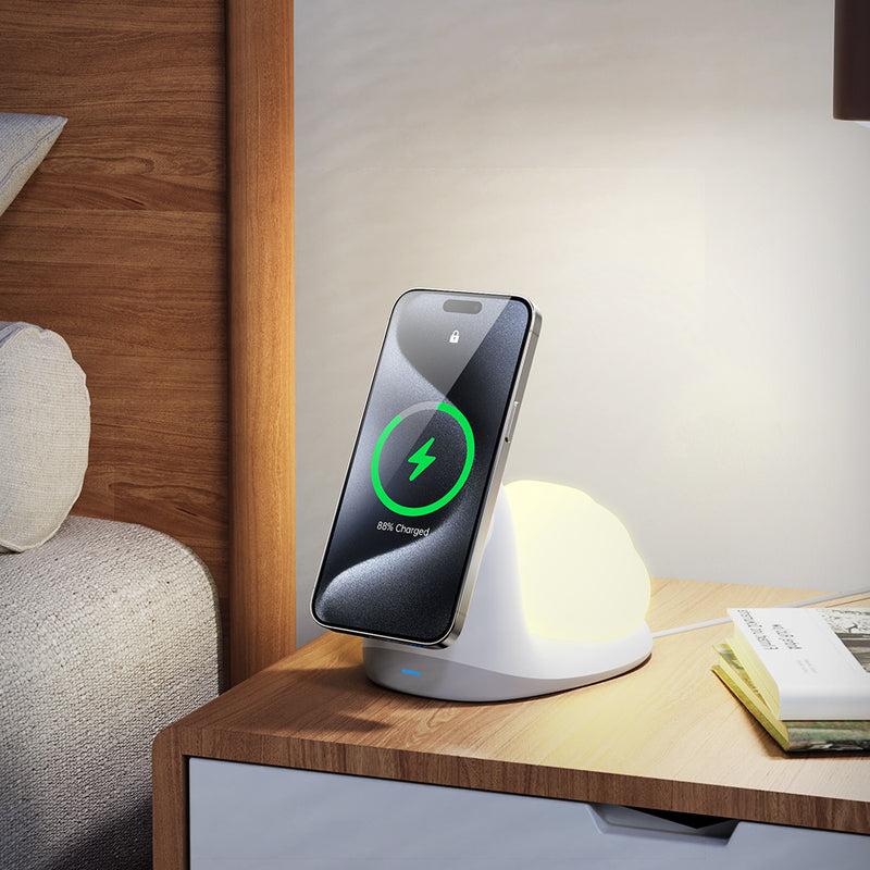 Load image into Gallery viewer, 15W Snail-Shaped Magnetic Wireless Charger &amp; Night Light – 2-in-1 for iPhone - i-Station Mobile Phone &amp; Electronic Device Repair and Accessories
