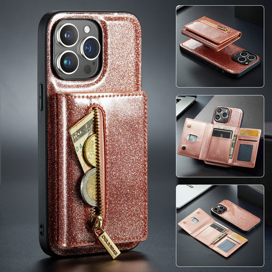 [With Card Slot] Apple iPhone 14/Pro/Pro Max/Plus Glitter Leather Shockproof Wallet Series Case