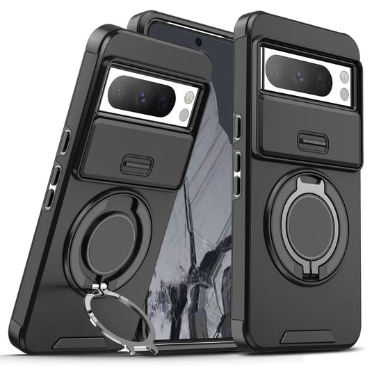 [Built-in Ring Bracket][With Lens Slide Cover] Google Pixel 8 Pro/A Shockproof Heavy Duty Series Case