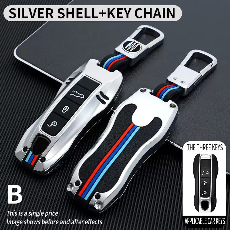 Load image into Gallery viewer, Porsche Metal Shell &amp; Soft Silicone Full Protection Car Key Fob Case Cover For Cayenne, Panamera, 911

