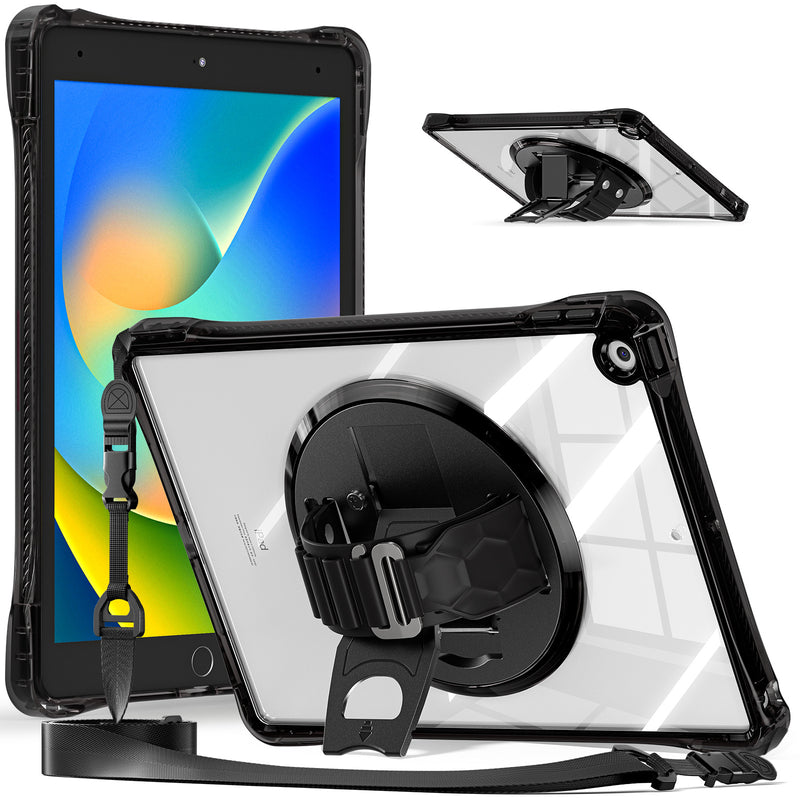 Load image into Gallery viewer, [Built-in Stand][With Wrist Strap] Apple iPad 7/8/9 10.2&#39;&#39; 7/8/9th Gen (2019/2020/2021) Acrylic Transparent Waterproof Heavy Duty Ring Holder Stand Case
