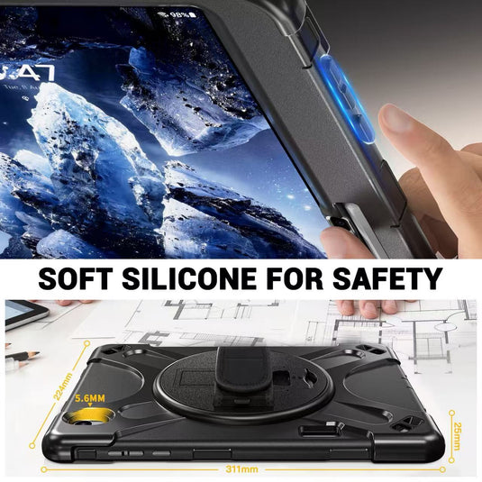 Samsung Galaxy Tab S12 Plus (2026) 12.4" - Heavy Duty 360 Degree Rotate Stand Hand Strap Case With Shoulder Strap