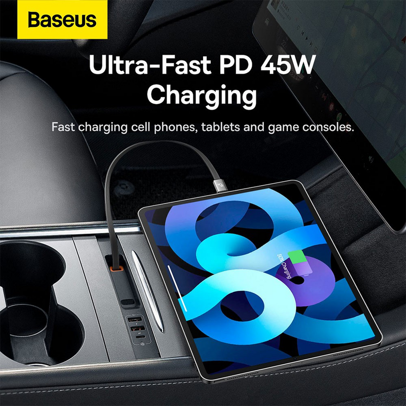 Load image into Gallery viewer, Baseus T-Space Series HUB for Tesla Cars (With a retractable 45W type-C cable) - Cluster Black

