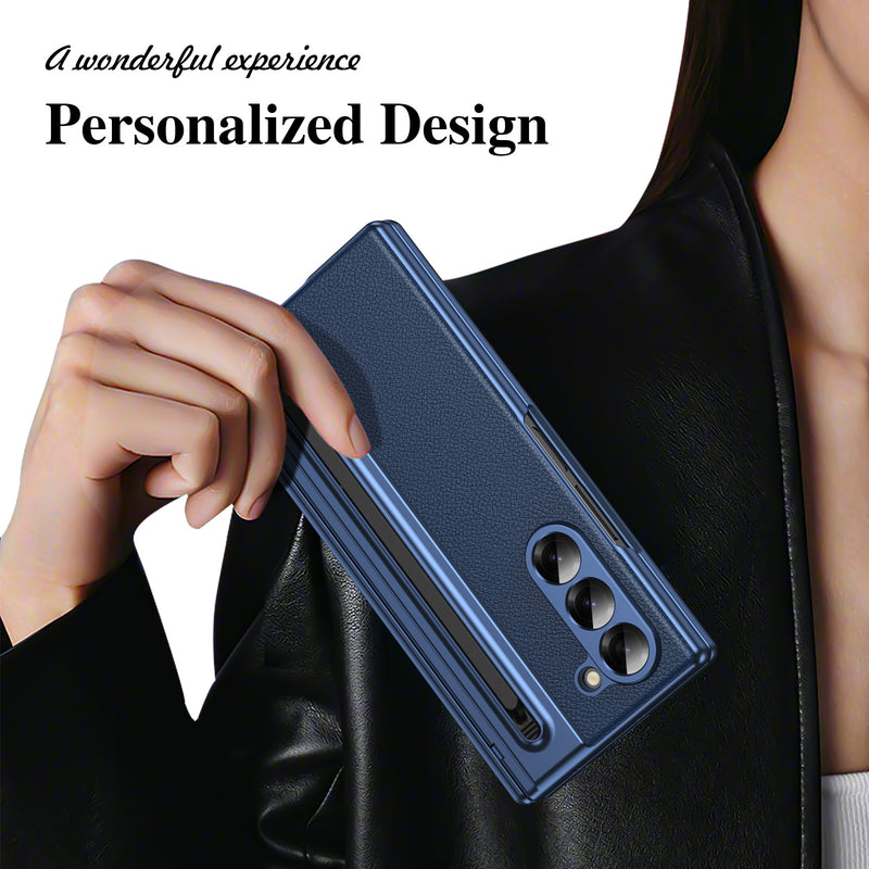 Load image into Gallery viewer, [Built-in Card Slot] Samsung Galaxy Z Fold7 Folding Electroplated PU Leather Case with Tempered Glass Screen Protector
