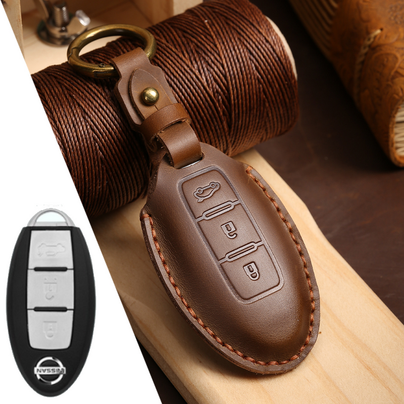 Load image into Gallery viewer, Nissan Handcrafted Genuine Leather Car Key Fob Case Cover For Pathfinder, Murano, Micra, Altima, Sentra,  Note, Juke, Armada, Qashqai
