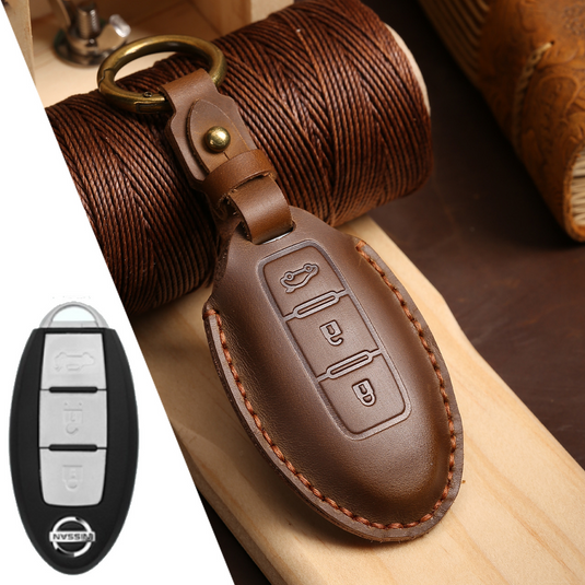 Nissan Handcrafted Genuine Leather Car Key Fob Case Cover For Pathfinder, Murano, Micra, Altima, Sentra,  Note, Juke, Armada, Qashqai