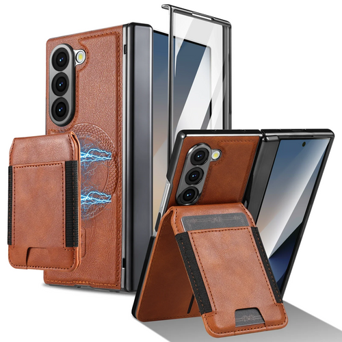 [Magsafe Compatible][With Card Holder] Samsung Galaxy Z Fold7 Foldable Leather Stand Case with Screen Protector