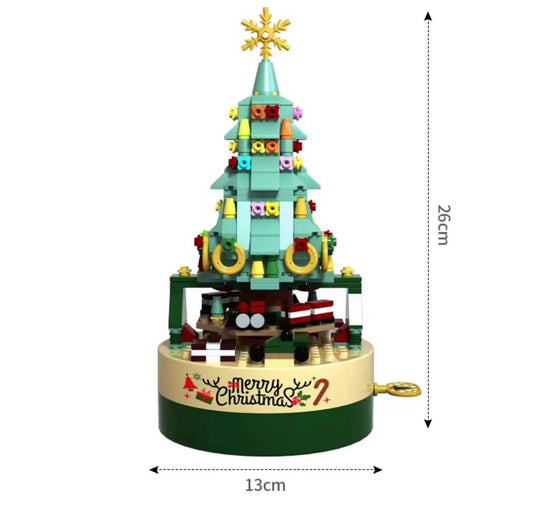 Christmas Tree Rotating Music Box – Fun Building Block Toy, Perfect Gift for Children & Holiday Decor