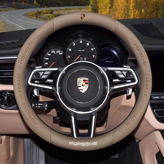 Porsche Carbon Fiber & Soft Suede Leather Luxury Grip & Anti-Slip Protection Steering Wheel Cover For Cayenne, Macan,  Panamera, 718, Taycan, 911