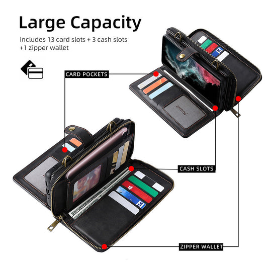 [With Card Holder][With Strap] Samsung S25/Plus/Ultra - Multi-functional PU Leather Flip Wallet Case
