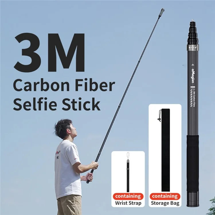 Load image into Gallery viewer, [3M Super Long] AMAGISN 3m Carbon Fiber Selfie Stick Sports Camera Extension Pole for Insta360 / DJI / GoPro
