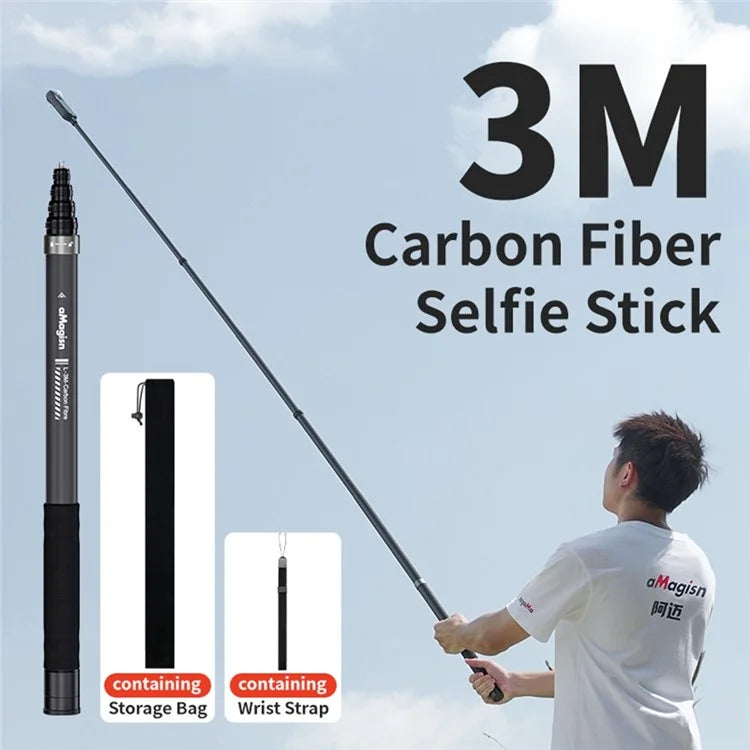 Load image into Gallery viewer, [3M Super Long] AMAGISN 3m Carbon Fiber Selfie Stick Sports Camera Extension Pole for Insta360 / DJI / GoPro
