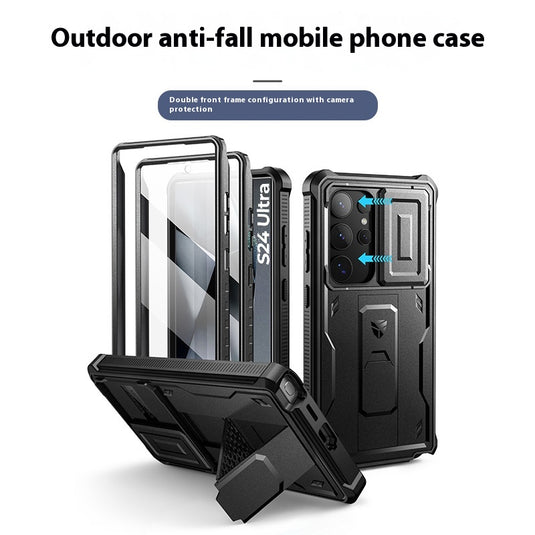 [Built-in Stand][Dustproof Lens Cap]Samsung Galaxy S24/Ultra/Plus/FE - Heavy Duty Defender Armor Drop Proof Stand Case