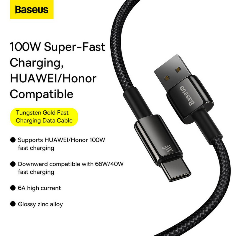 Load image into Gallery viewer, Baseus Tungsten Gold Fast Charging Data Cable USB to Type-C 100W 2m - Black

