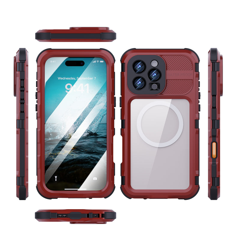 Load image into Gallery viewer, [IP68/10FT Waterproof][Magsafe Compatible] Apple iPhone 15 / 15 Plus / 15 Pro / 15 Pro Max - Redpepper M Series Metal Heavy Duty Waterproof Magnetic Silicone Phone Case With Lanyard
