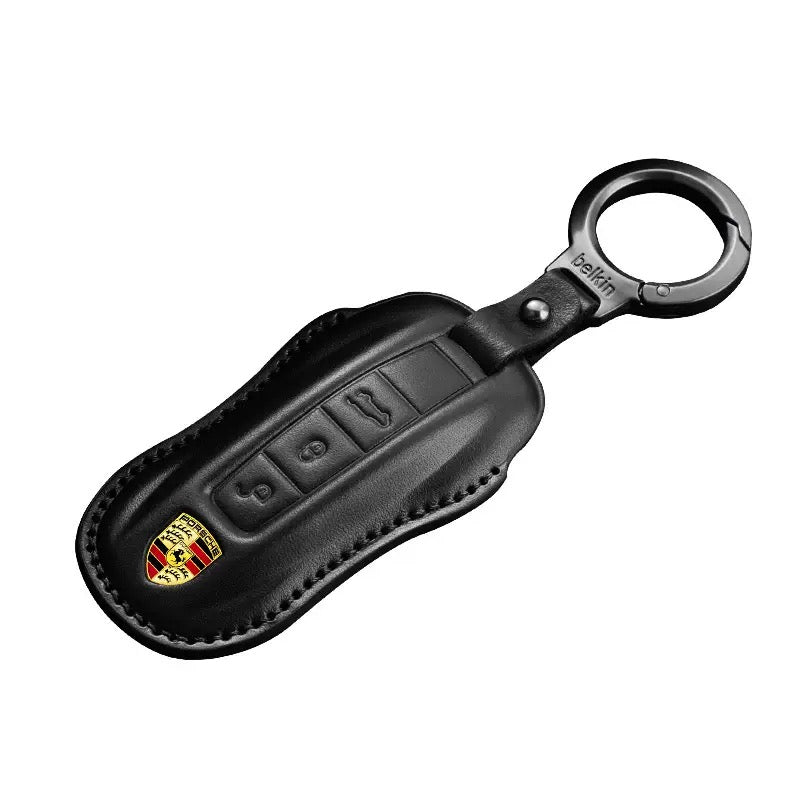 Load image into Gallery viewer, Porsche Full-wrap Genuine Leather Car Key Fob Case Cover For Macan, Cayenne, Panamera, 911, Boxster
