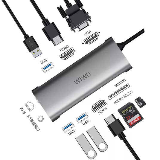 [A11312H] WIWU Universal MacBook Laptop USB-C Type-C 11 in 1 Dock Station Extension Hub - Polar Tech Australia