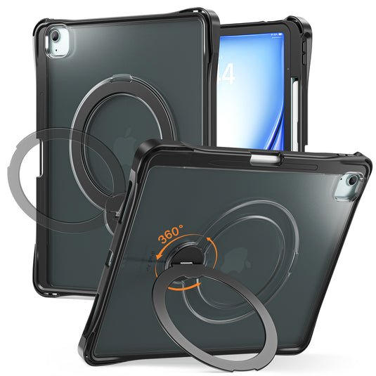 [With Pen Slot] Apple iPad Air 13-inch M2/M3/M4 (2024/2025/2026) 360° Rotating Stand Frosted Hard Acrylic Shockproof Cover Case