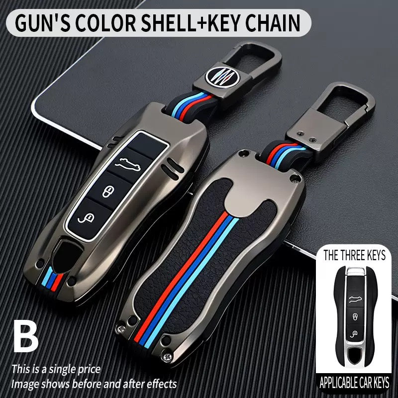 Load image into Gallery viewer, Porsche Metal Shell &amp; Soft Silicone Full Protection Car Key Fob Case Cover For Cayenne, Panamera, 911
