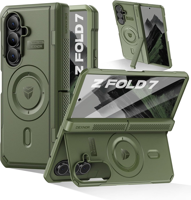 Load image into Gallery viewer, [Dual Kickstands &amp; Front Screen Protector &amp; Zipper Protection] Samsung Galaxy Z Fold7 Dexnor Military-Grade Magnetic Case With Shockproof Hinge Cover
