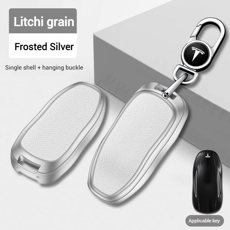 Load image into Gallery viewer, Tesla Metallic Finish + Lychee Pattern Car Key Fob Case for Model 3, Y, X, S
