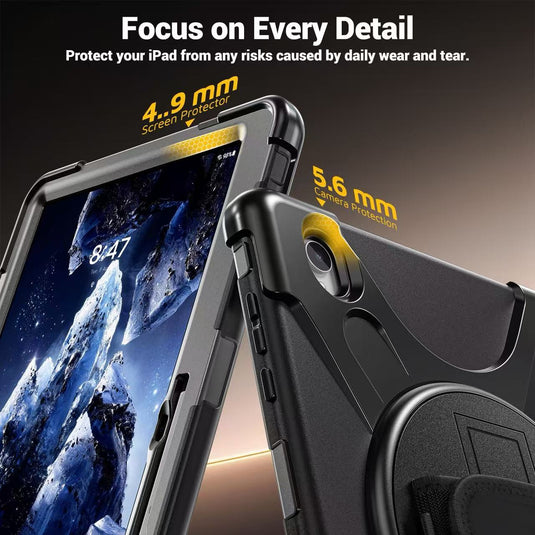 Samsung Galaxy Tab S12 Plus (2026) 12.4" - Heavy Duty 360 Degree Rotate Stand Hand Strap Case With Shoulder Strap