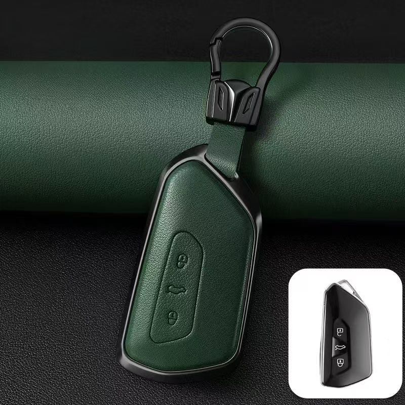 Load image into Gallery viewer, Volkswagen Zinc Alloy + PU Leather Car Key Fob Case Cover For Golf 7, Golf 8, Tiguan, Jetta, Passat, Lamando L, ID.3, ID.4,  ID.5, ID.6
