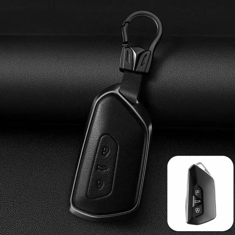 Load image into Gallery viewer, Volkswagen Zinc Alloy + PU Leather Car Key Fob Case Cover For Golf 7, Golf 8, Tiguan, Jetta, Passat, Lamando L, ID.3, ID.4,  ID.5, ID.6
