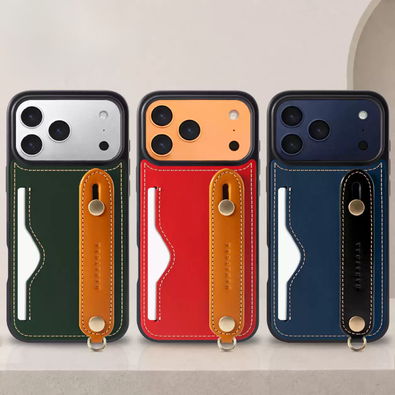 Load image into Gallery viewer, [With Card Slot] Apple iPhone 17 &amp; 17e &amp; Air &amp; Pro &amp; Pro Max - HANATORA Business Premium Genuine Leather Phone Case with Contrast Wrist Strap
