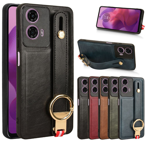 [With Ring Bracket][Built-in Wrist Wrap] Motorola Moto G04s Simple Retro Genuine Leather Series Case