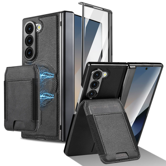 [Magsafe Compatible][With Card Holder] Samsung Galaxy Z Fold7 Foldable Leather Stand Case with Screen Protector
