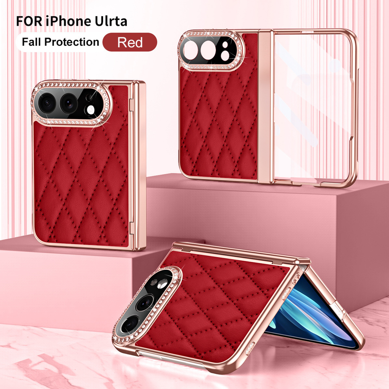 Load image into Gallery viewer, Apple iPhone Ultra / Fold - Luxury Diamond Leather-Textured Folding Case with Hinge Protection
