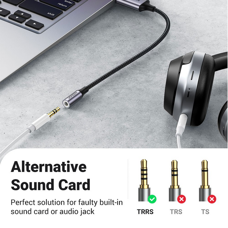 Load image into Gallery viewer, UGREEN CM477 USB 2.0 to 3.5mm Audio Adapter 25cm-Dark Gray
