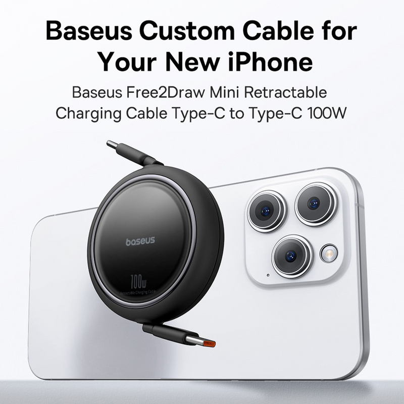 Load image into Gallery viewer, Baseus Free2Draw Mini Retractable Charging Cable Type-C to Type-C 100W 1m Compatible for iPhone 15 16 Series
