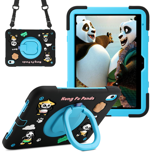 [Built-in Rotating Stand] Apple iPad 10/11'' 10/11th Gen (2022/2025) Panda Silicone Kids Shockproof Case with Shoulder Strap