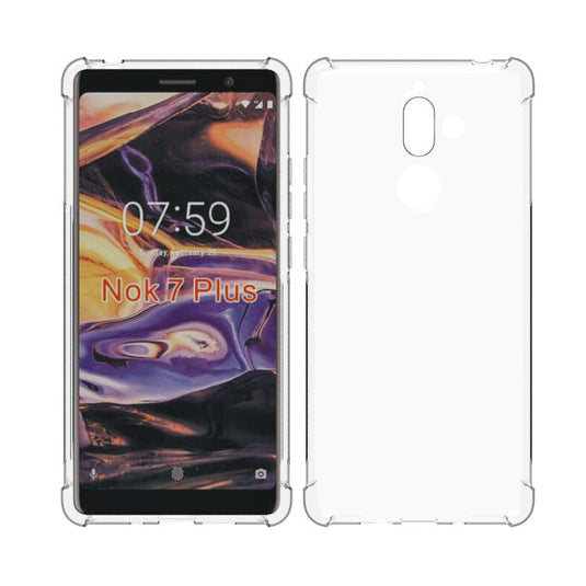 Nokia 7 Plus - AirPillow Cushion Transparent Soft Clear TPU Four Corners Protective Case With 2PC 9H Tempered Glass Screen Protector