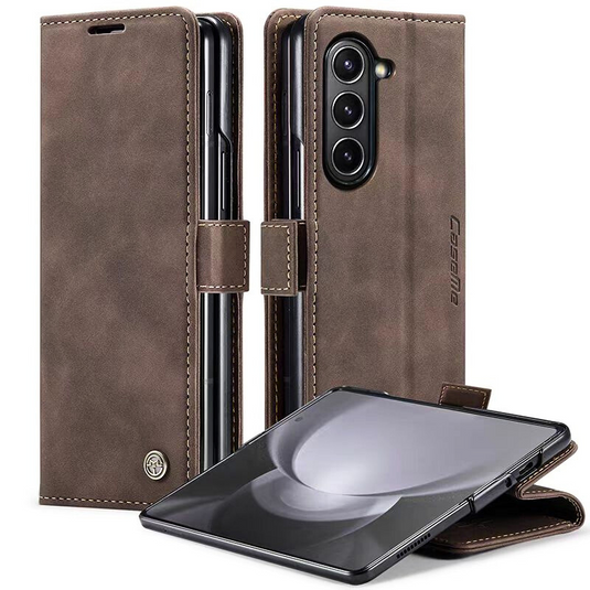 [With Card Slot] Samsung Galaxy Z Fold 6 SM-F956 Matte PU Leather Shockproof Wallet Series Case