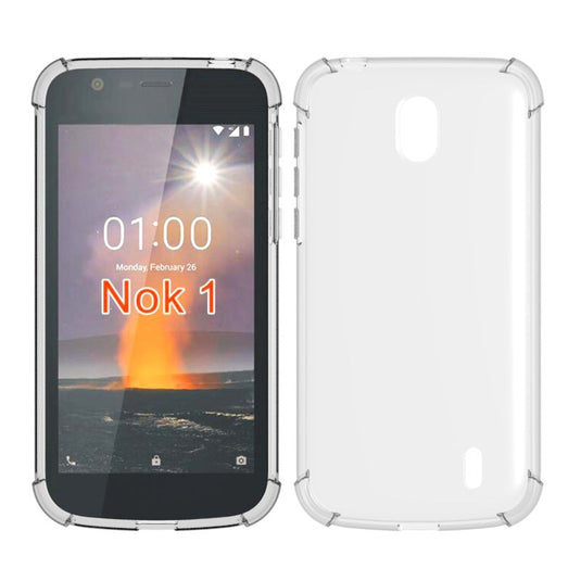 Nokia 1 - AirPillow Cushion Transparent Soft Clear TPU Four Corners Protective Case With 2PC 9H Tempered Glass Screen Protector