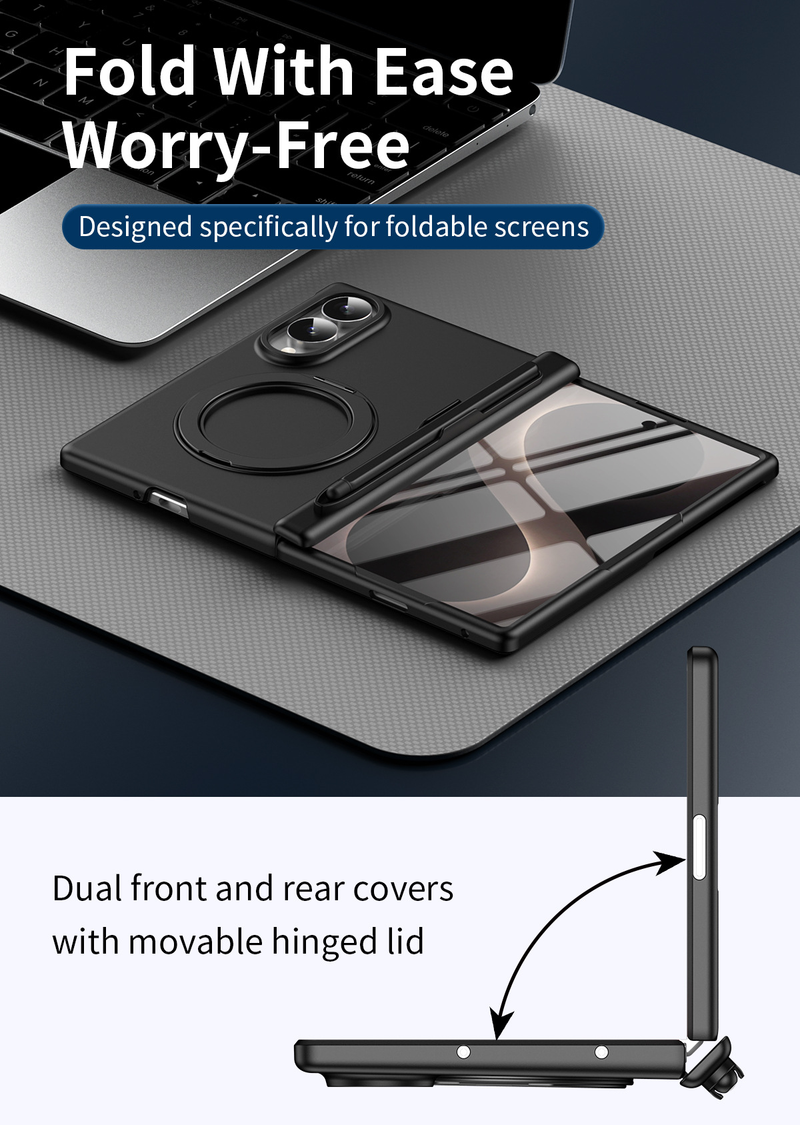 Load image into Gallery viewer, [With Front Screen Protector &amp; Stylus Holder] Samsung Galaxy Z Fold 8 (SM-F971) - 360° Rotating Matte Hard Shell Case with Stand
