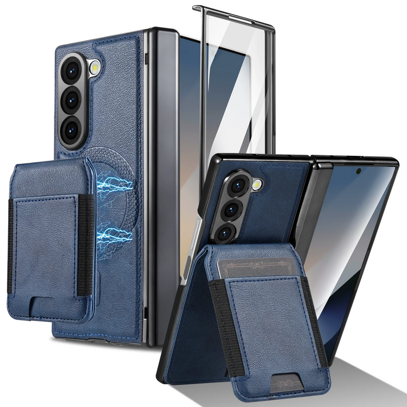 Load image into Gallery viewer, [Magsafe Compatible][With Card Holder] Samsung Galaxy Z Fold7 Foldable Leather Stand Case with Screen Protector
