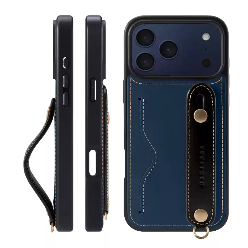 Load image into Gallery viewer, [With Card Slot] Apple iPhone 17 &amp; 17e &amp; Air &amp; Pro &amp; Pro Max - HANATORA Business Premium Genuine Leather Phone Case with Contrast Wrist Strap
