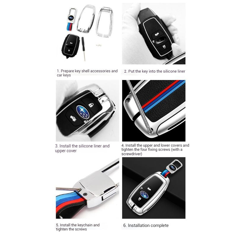 Load image into Gallery viewer, Subaru Metal Shell &amp; Soft Silicone Full Protection Remote Car Key Fob Case Cover For Outback, Forester, Impreza, WRX, XV, Crosstrek, Legacy
