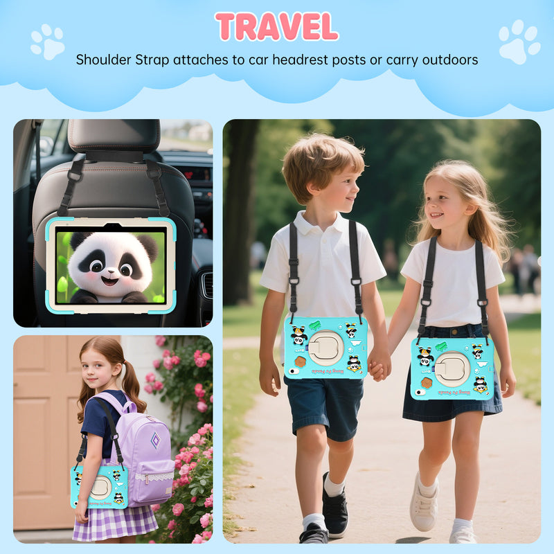 Load image into Gallery viewer, [Built-in Rotating Stand] Apple iPad 10/11&#39;&#39; 10/11th Gen (2022/2025) Panda Silicone Kids Shockproof Case with Shoulder Strap
