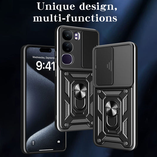 [Built-in Stand][Built-in Slide Lens Cover] Vivo IQOO Z7 & Pro Multi-function Grade Armour Case