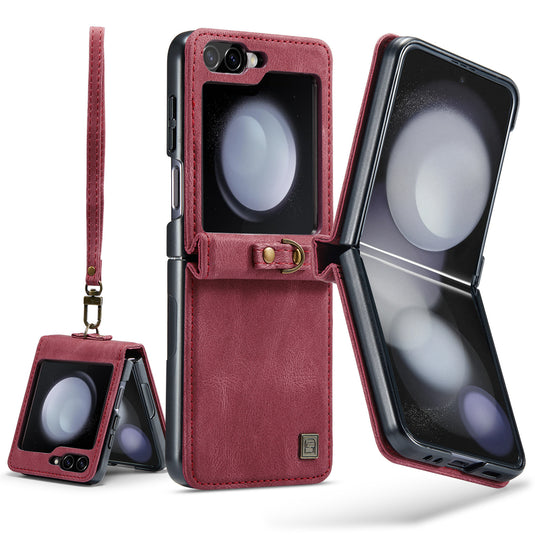 [With Hand Strap] Samsung Galaxy Z Flip5 SM-F731 Luxury PU Leather Wallet Protective Case