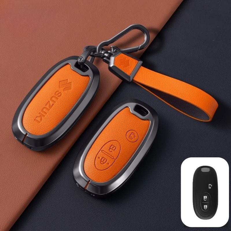 Load image into Gallery viewer, Suzuki Zinc Alloy Geuine Leather Car Key Fob Case Cover For Swift, Vitara, Baleno, Ciaz, SX4,  S-Cross, Jimny, Baleno, Ertiga
