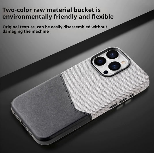 [Magsafe Compatible][With Card Solt] Apple iPhone 13/Pro/Pro Max Two-tone Contrast Leather and Suede Fabric Essentials Series Case