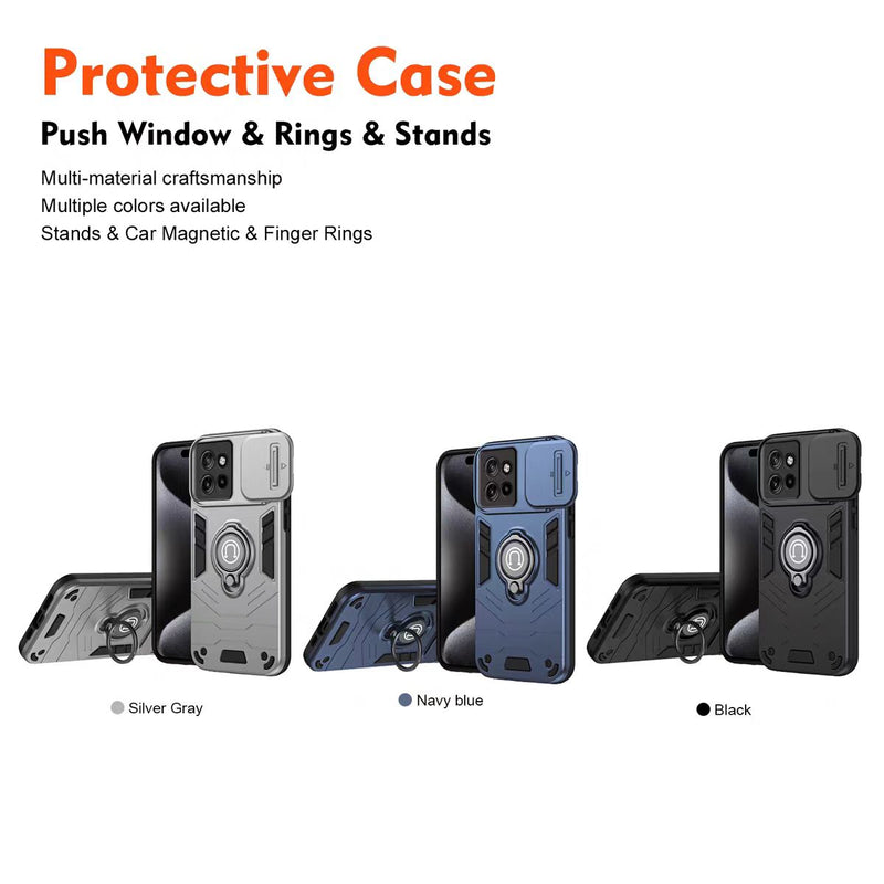 Load image into Gallery viewer, [Built-in Ring Bracket][With Slide Lens Cover] Motorola Moto G34 Mecha-style Anti-slip Protective Hard Heavy Duty Series Case
