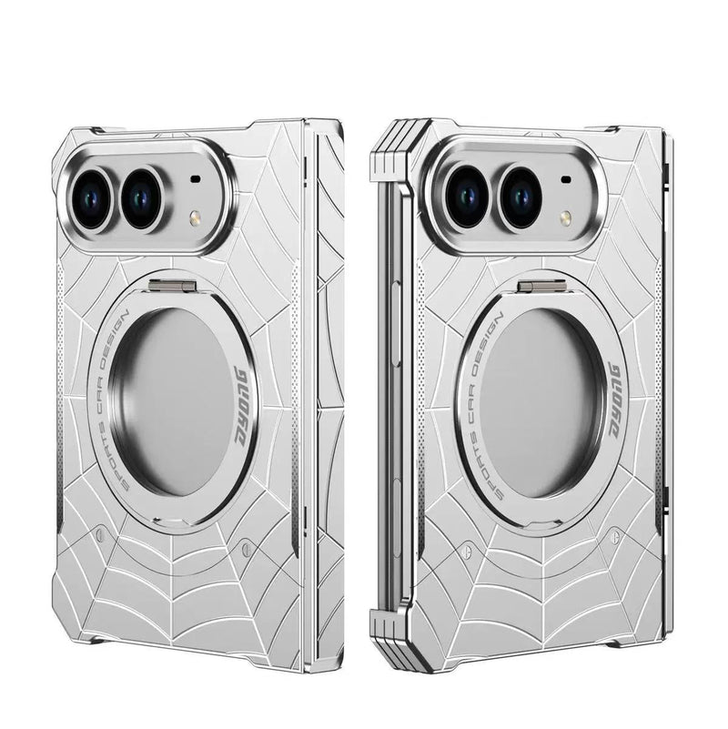 Load image into Gallery viewer, Apple iPhone Duo Frameless Mecha Metal Spiderman Rotating Magnetic Stand Case
